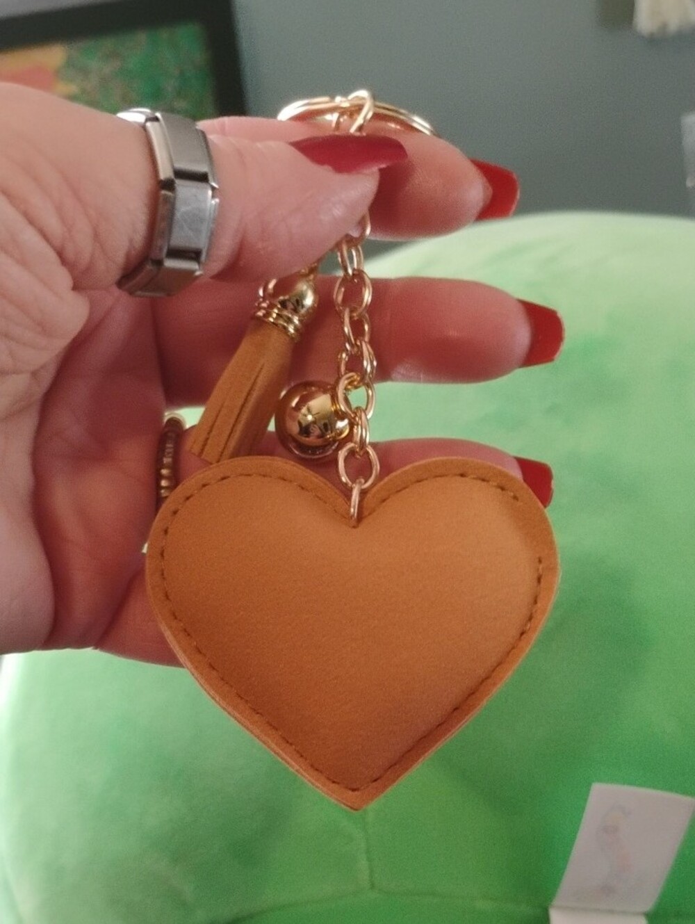 Gold Rhinestone Heart Bag Charm/Keychain with Tassel - Picture 2 of 3